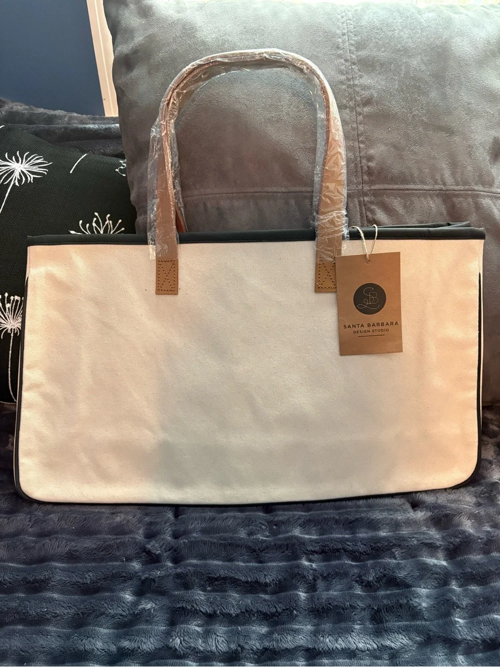 Santa Barbara Design Studio Bon Voyage Canvas Tote Bag in Cream and Black